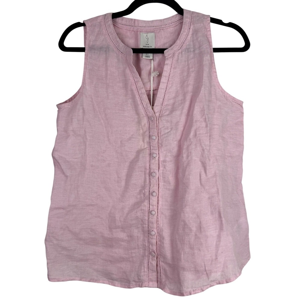 Joie Pink 100% Linen Sleeveless Lace Trim Blouse Button Front Boho NWT S